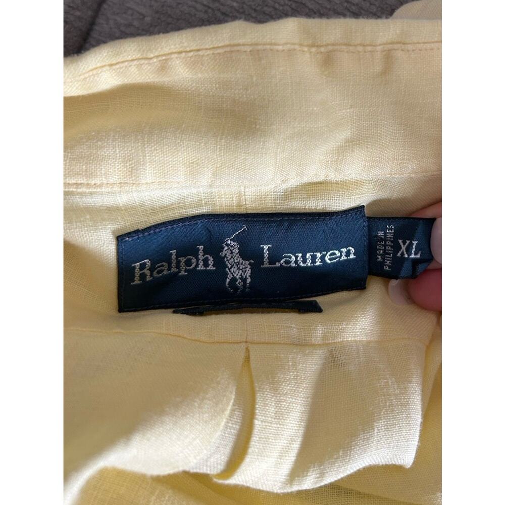 Men's Polo Ralph Lauren Yellow Linen Button Up Shirt Size XL Preppy Summer Beach - Picture 10 of 12